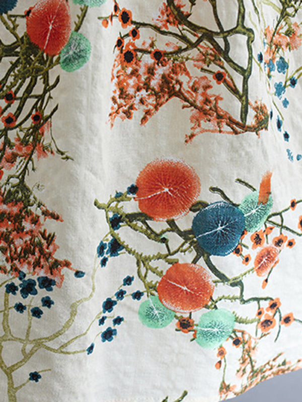 Floral Printed Loose Short Sleeves Round-neck Midi Dresses