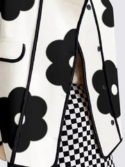 Long Sleeves Loose Contrast Color Flower Print Split-Joint Stand Collar Jackets Outerwear Woolen Coat