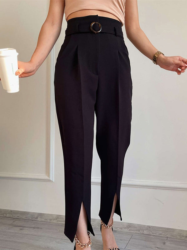 Split-Front Split-Joint High Waisted Loose Trousers Suit Pants