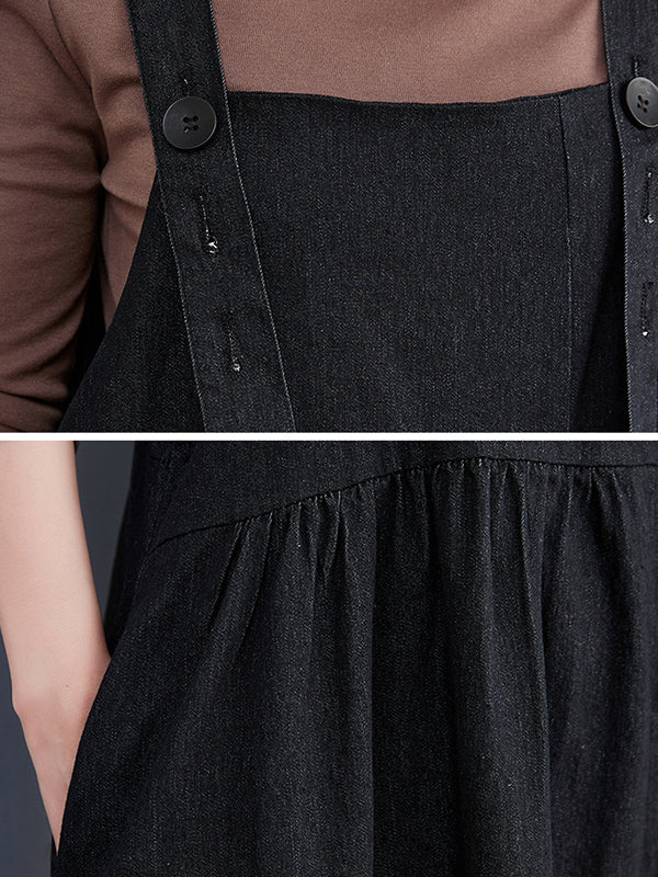 Oversize Loose Falbala Solid Color Denim Midi Dresses