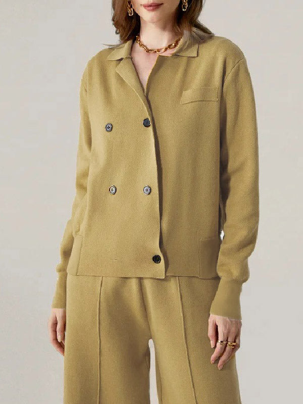 Long Sleeves Asymmetric Buttoned Notched Collar Cardigan Tops