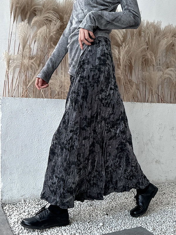 Elastics Pleated Printed High Waisted Loose Skirts