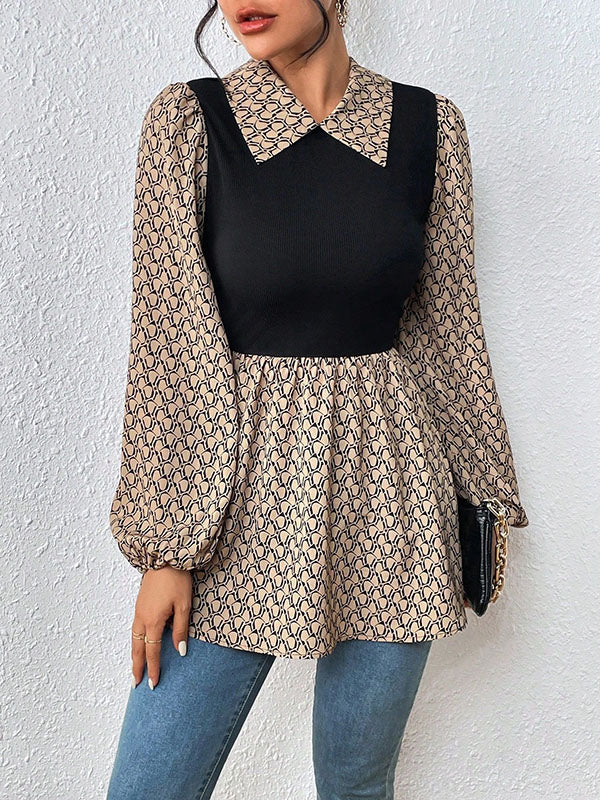 Hollow Pleated Split-Joint A-Line Long Sleeves Lapel Blouses&Shirts Tops