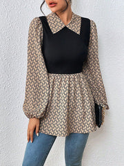 Hollow Pleated Split-Joint A-Line Long Sleeves Lapel Blouses&Shirts Tops