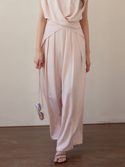 Elasticity Pleated Solid Color High Waisted Wide Leg Trousers Pants