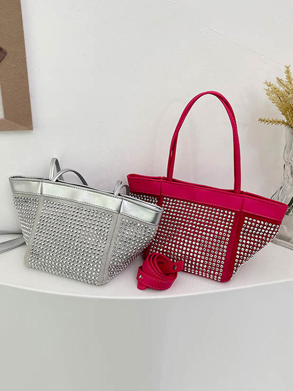 Rhine Stones Shiny Split-Joint Zipper Handbags Crossbody Bags