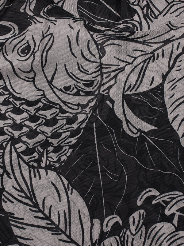 Printed See-Through Split-Joint Long Sleeves Skinny High Neck Maxi Dresses Evening Dresses