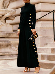 High Waisted Loose Buttoned Contrast Color Split-Joint Blazer Pants