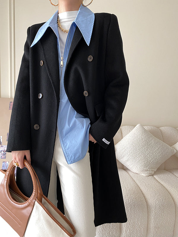 Long Sleeves Solid Color Zipper Lapel Collar Blouses