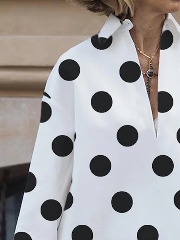 Long Sleeves Loose Polka-Dot Lapel Collar Blouses&Shirts Tops