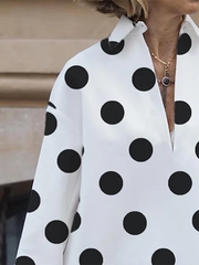 Long Sleeves Loose Polka-Dot Lapel Collar Blouses&Shirts Tops