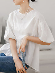 Solid Color Half Sleeves Loose Round-Neck T-Shirts Tops