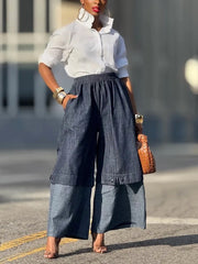 Loose Wide Leg Elasticity Jean Pants Bottoms Trousers
