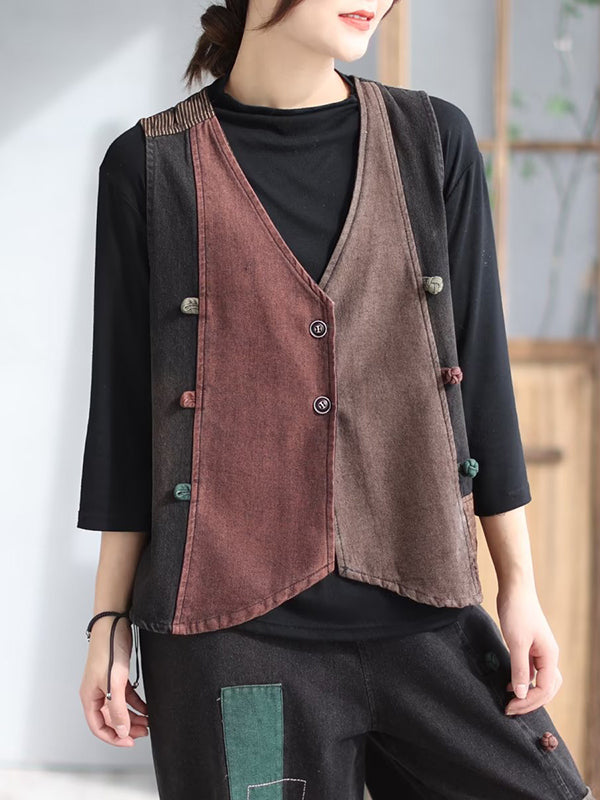 Loose Split-Joint V-Neck Vest Top + Jean Harem Pants Bottoms  Two Pieces Set