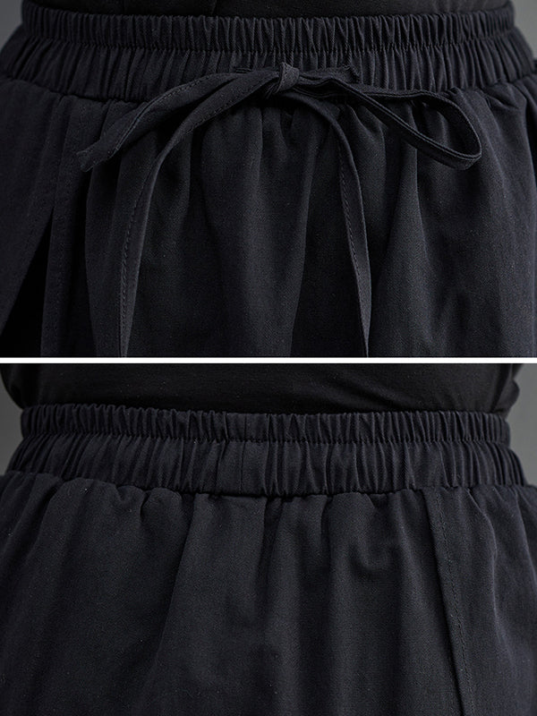 Solid Color Split-Joint Ninth Pants Wide Leg Casual Pants Bottoms