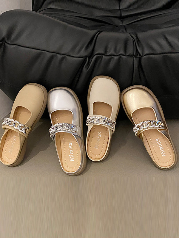 Chains Round-Toe Shallow Cut Split-Joint Slippers Mary Janes