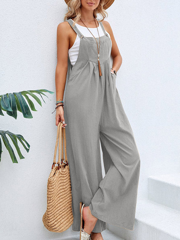 Pleated Split-Joint Loose Plus Size Square-neck Overalls