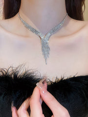 Rhine Stones 2 pieces Tasseled Necklaces Accessories Earrings Accessories