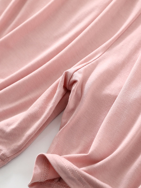 Drawstring Elasticity Pleated Solid Color Loose Sleeveless Round-neck Pajama Sets