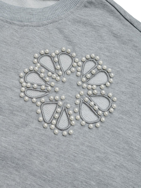 Asymmetric Hollow Split-Joint Loose Puff Sleeves Round-Neck Sweatshirt Tops