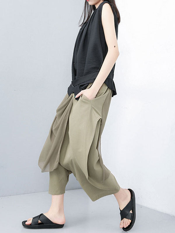 Pleated Solid Color Harem Pants Loose Ninth Pants
