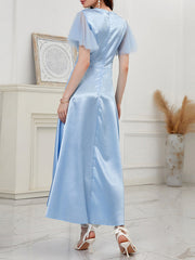 Gauze Solid Color Split-Joint A-Line High Waisted V-Neck Maxi Dresses