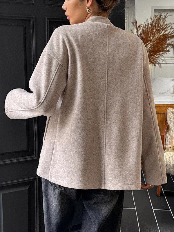 Solid Color Tied Long Sleeves Loose Collarless Outerwear Jackets&Coats