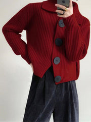 Buttoned Split-Joint Long Sleeves Loose Lapel Cardigan Tops