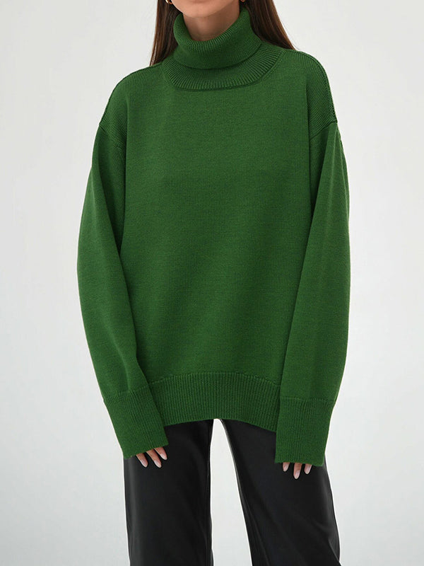 Long Sleeves Loose Solid Color High Neck Knitwear Pullovers Sweater Sweater Tops