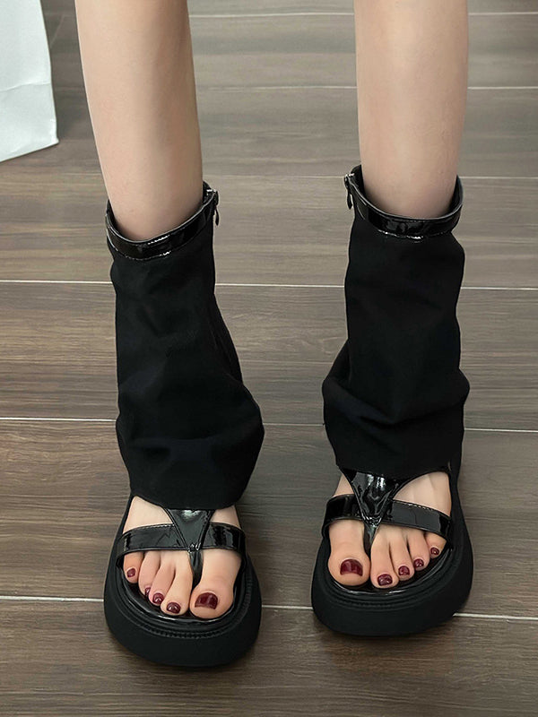Hollow Split-Joint Split-Toe Zipper Sandals Platform Shoes Boots