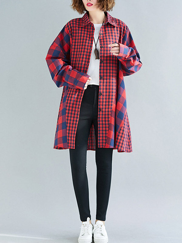 Plaid Lapel Long Sleeve Blouse Top