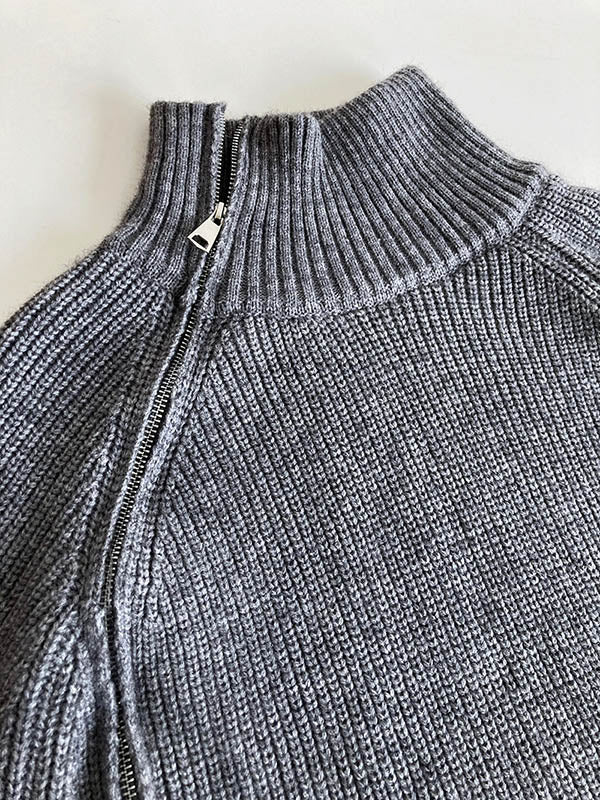 Split-Joint Split-Side Zipper Long Sleeves Loose High Neck Sweater Tops