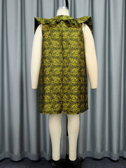 Flower Print Ruffled Zipper High Waisted Loose Round-Neck Mini Dresses