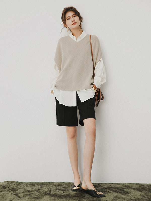 Casual Loose Solid Color V-Neck Vest Top