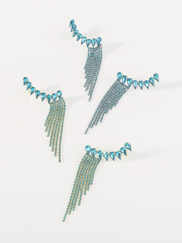Geometric Rhine Stones Tasseled Drop Earrings