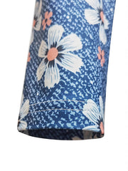 Flower Print Split-Joint A-Line Long Sleeves Deep V-Neck Maxi Dresses