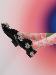 Green Pink Knitted Flower Socks Accessories