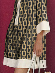 Printed Split-Joint Long Sleeves Loose Lapel Shirt Dress Mini Dresses
