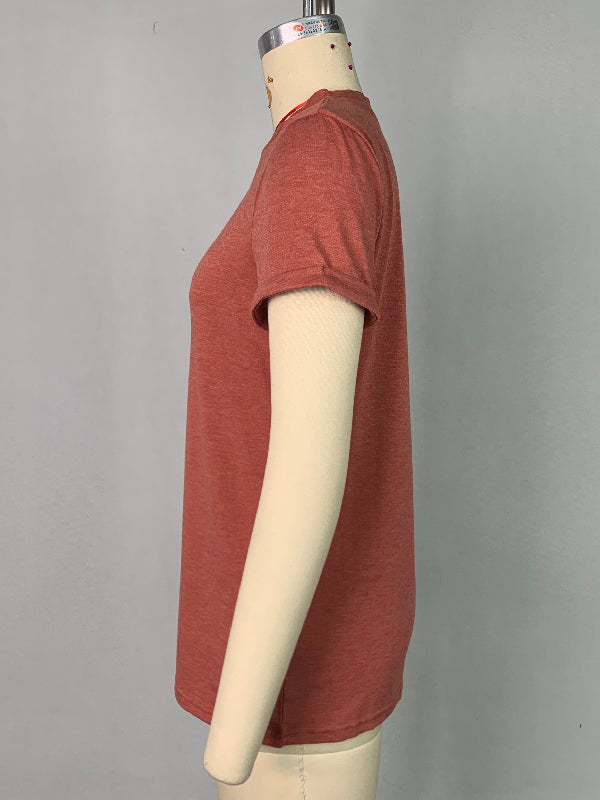 Solid Color Short Sleeves Round-neck T-Shirts Tops