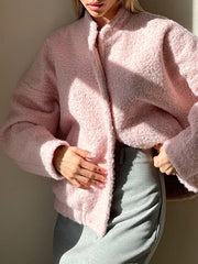 Buttoned Elasticity Pockets Solid Color Split-Joint Long Sleeves Loose Stand Collar Outerwear Jackets