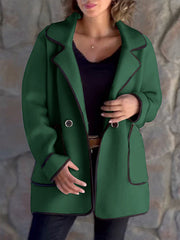 Buttoned Pockets Split-Joint Long Sleeves Loose Notched Collar Woolen Coat