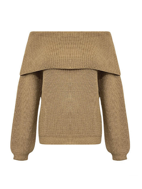 Solid Color Split-Joint Long Sleeves Loose Round-Neck Sweater Tops