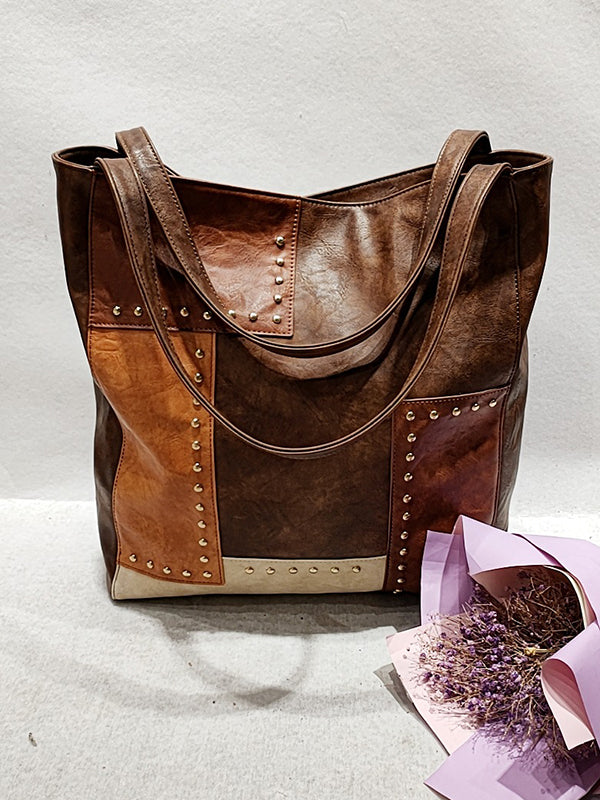 Contrast Color Rivet Split-Joint Handbags Bags