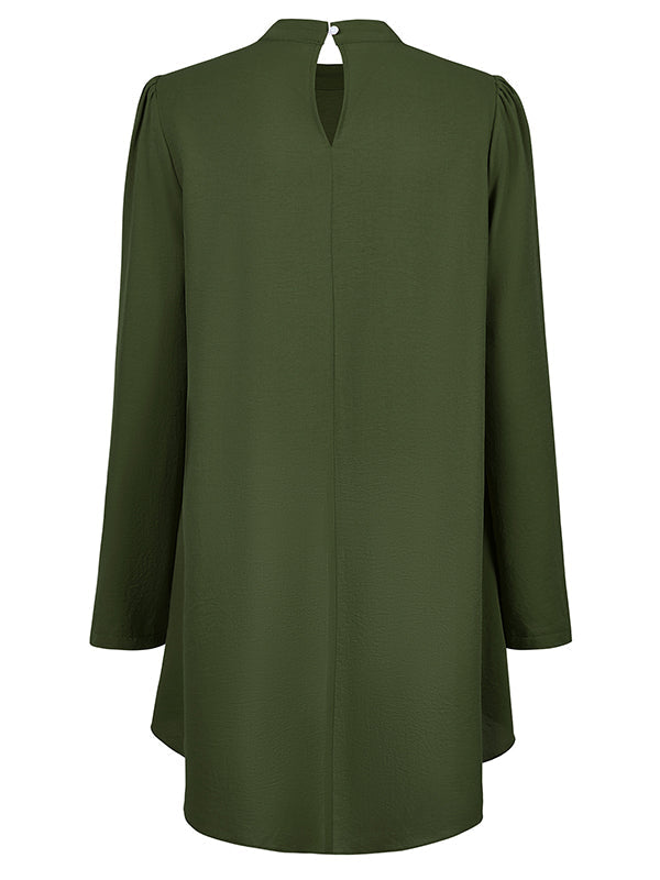 Solid Color Split-Joint False Two High-Low Mock Neck Blouses&Shirts Tops