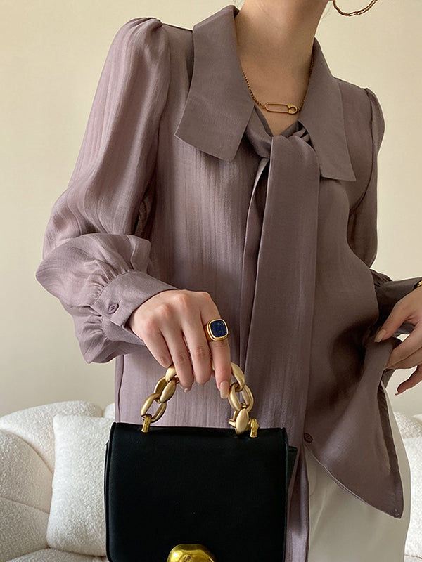 Urban Loose Long Sleeves Solid Color Lapel Collar Blouses