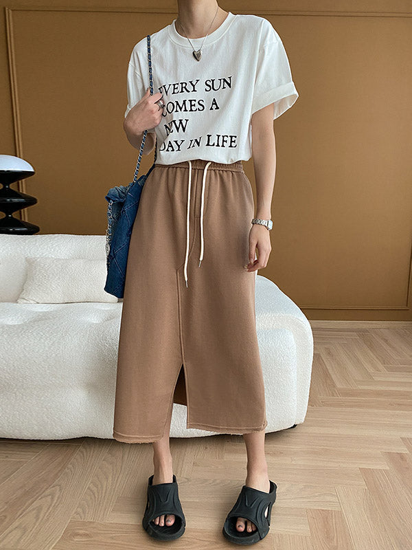 Asymmetric Drawstring Split-Front A-Line Skirts Bottoms