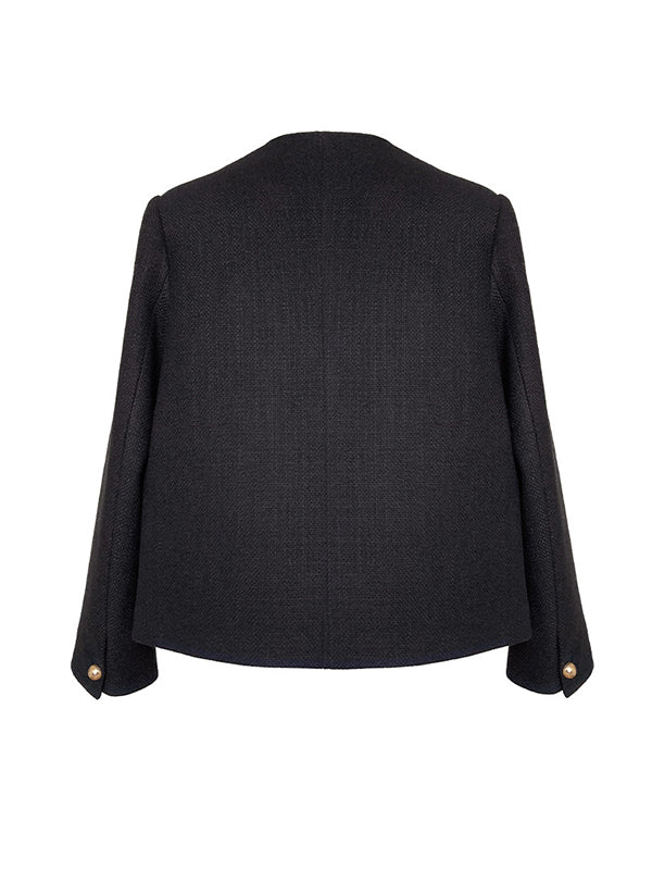 Buttoned Solid Color Long Sleeves Loose Round-Neck Outerwear