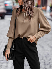 Buttoned Long Sleeves Loose Round-neck Blouses&shirts Tops