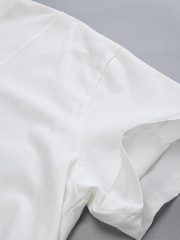Stylish Black White Irregular Applique T-Shirt