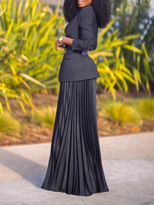 Pleated Solid Color High Waisted Loose Skirts Bottoms